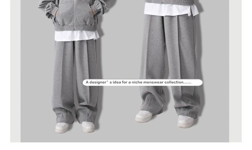 FAERIS - Mock-Neck Plain Zip-Up Jacket / High Waist Wide Leg Pants