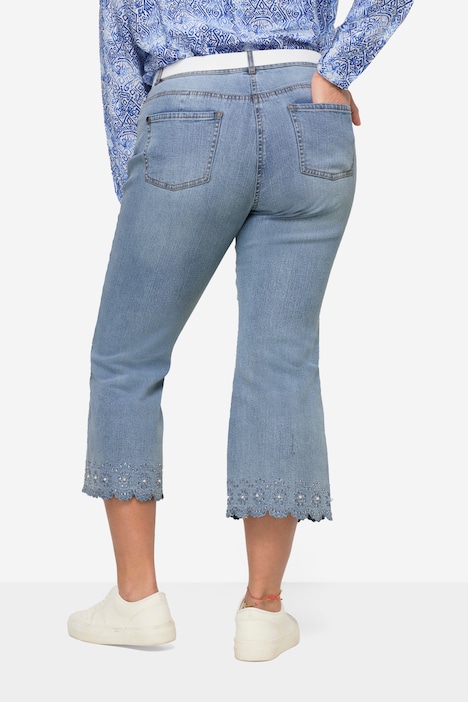 7/8-Jeans, Flared Fit, Lochstickerei, Zierperlen am Schlagsaum, 5-Pocket