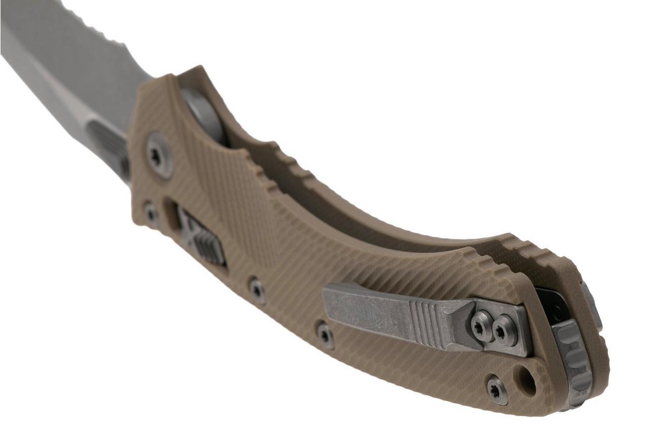 Microtech Amphibian 137RL-11APFLGTTA, Apocalyptic Stonewashed M390MK, Fluted Tan G10, partly serrated zakmes