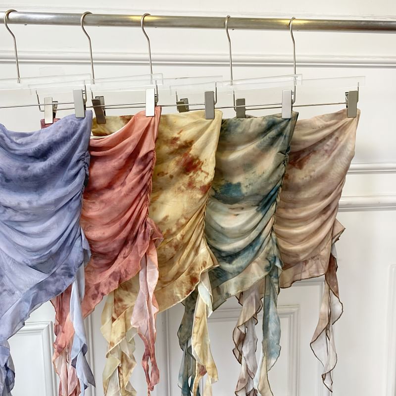 Iasia - Tie Dye geplooide asymmetrische mesh tubetop met ruches