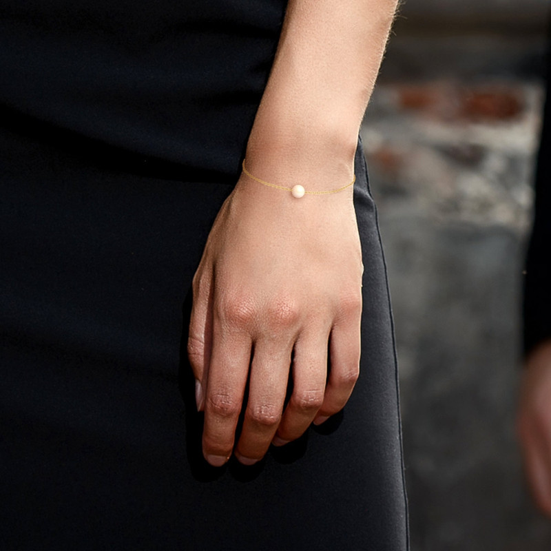 Bracelet Femme Perle de culture d'eau douce Rose AA et Or jaune 750/1000