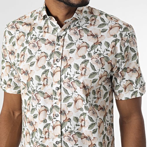 Chemise Manches Longues Blanc Beige Floral