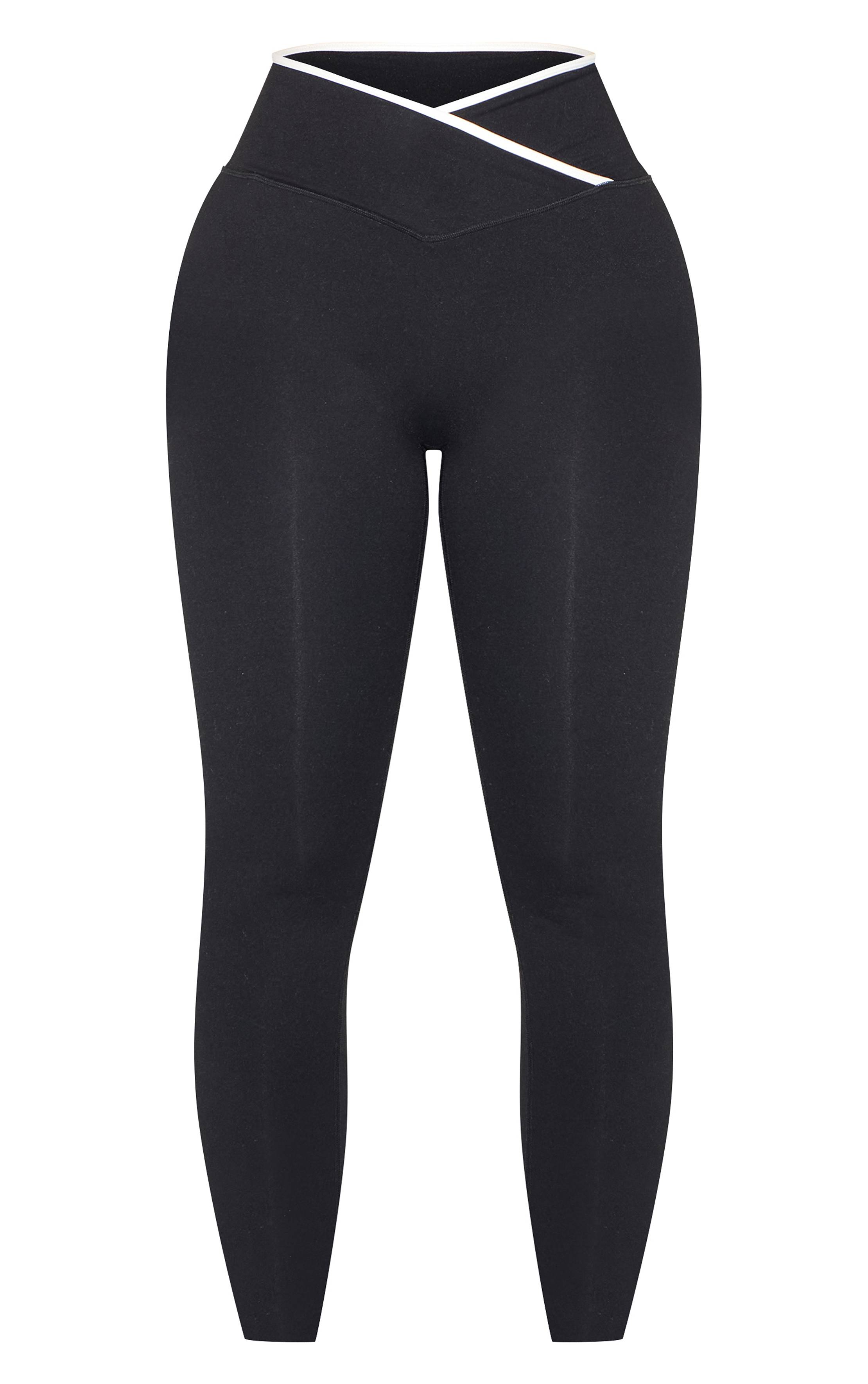 Noir Legging Sculptant À Ceinture Croisée Avec Bordures Contrastées