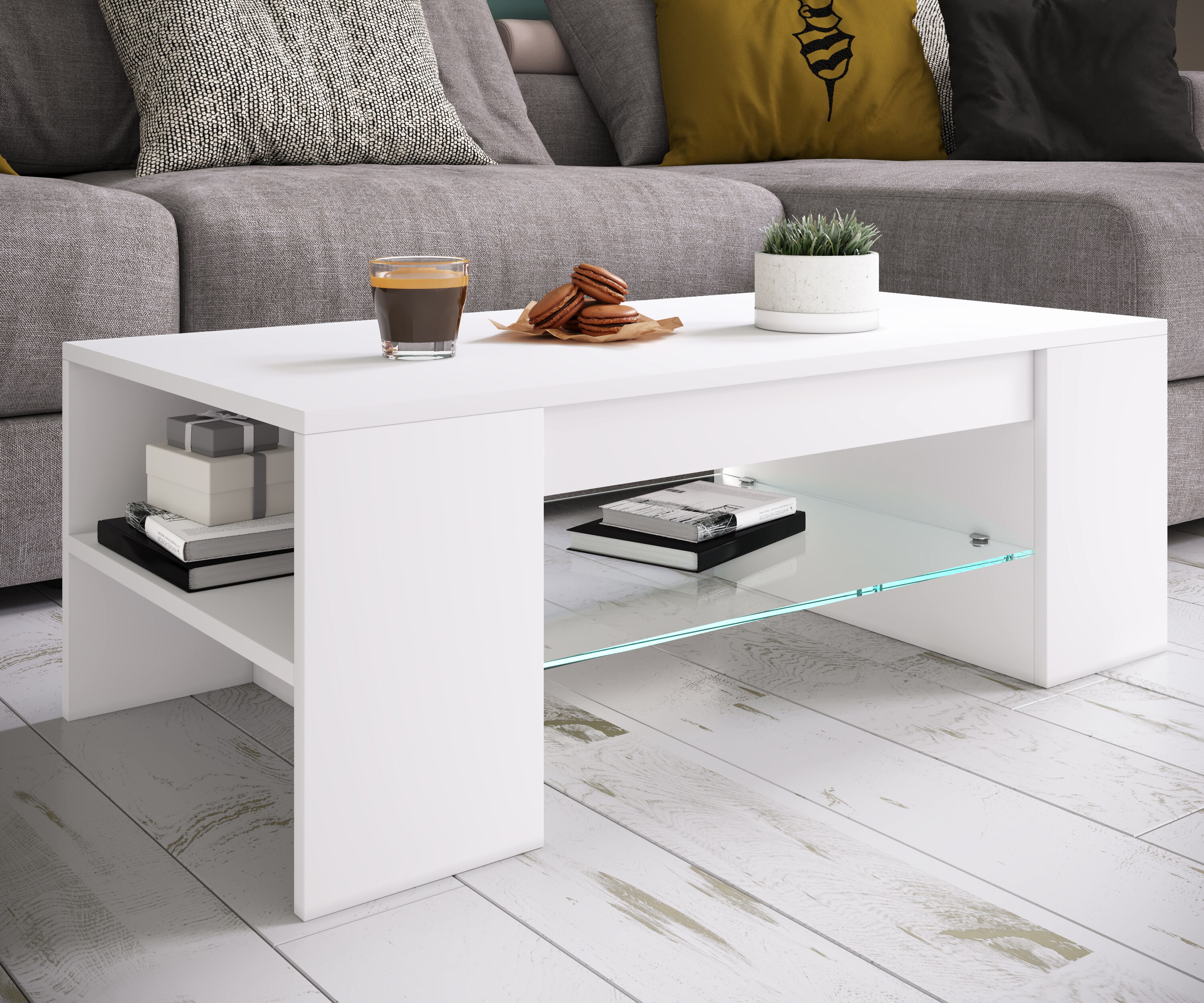 VCM Holz Couchtisch Sofatisch Wohnzimmertisch Beistelltisch Schublade Glas Tunas