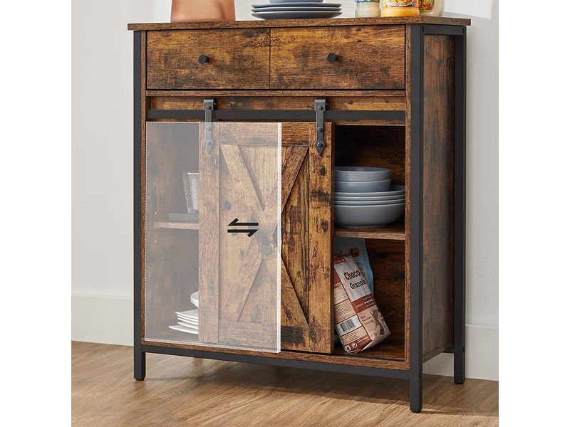 VASAGLE Kommode mit Schiebetür Industrial 30 x 80 cm, Braun Sideboard