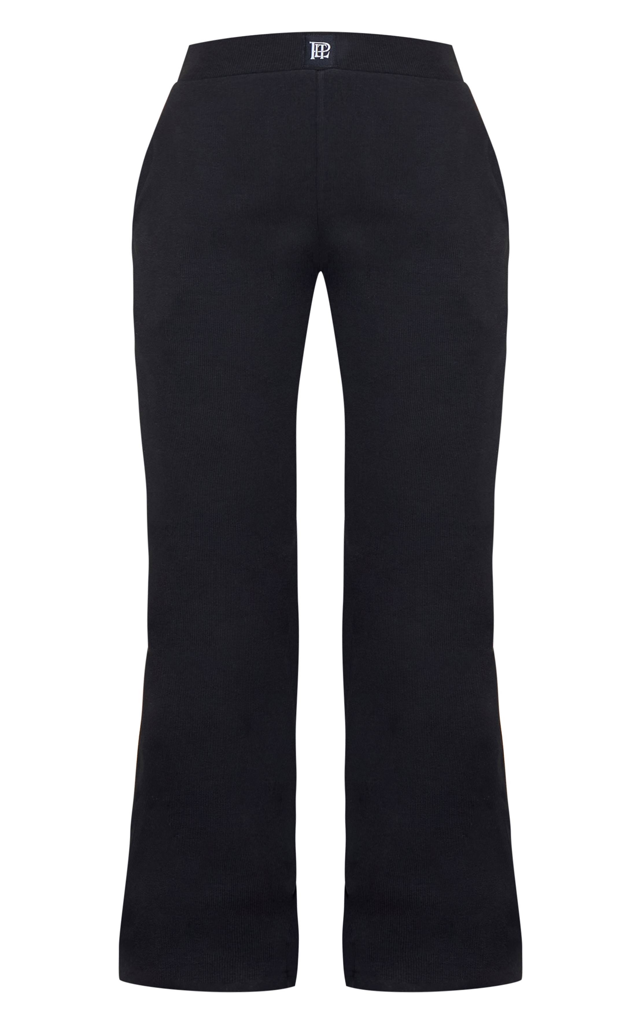 Noir Prettylittlething Pantalon De Nuit Côtelé Large À Élastique Tonal
