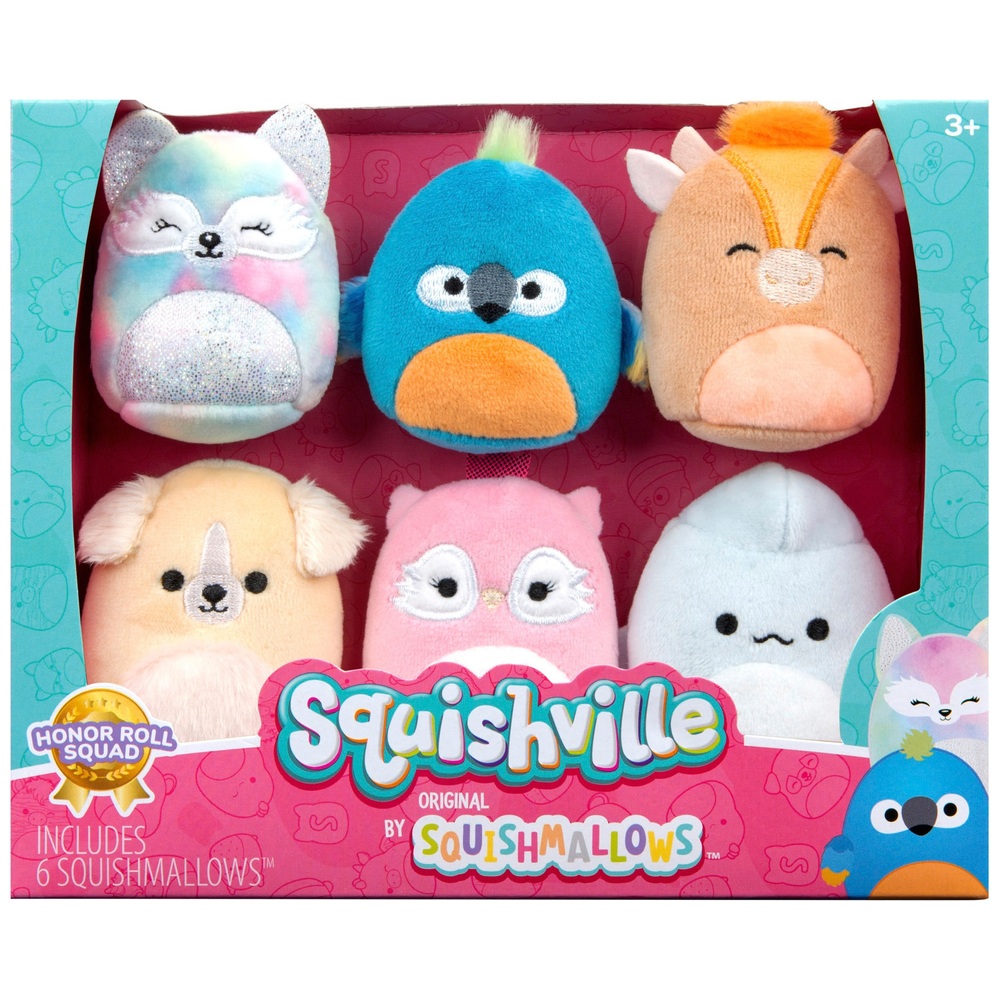 Squishville by Original Squishmallows Ehrenrollen-Truppe Plüschtier-6er-Pack
