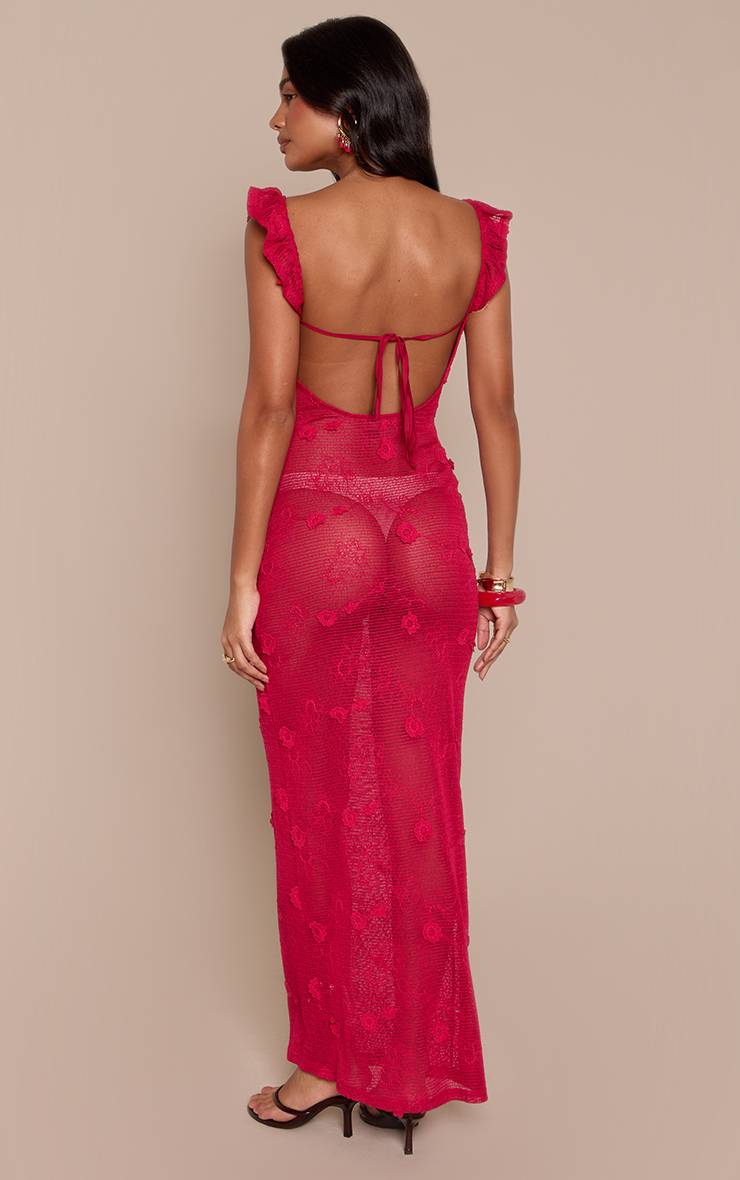 Fuchsia Robe Longue À Bretelles À Volants Texturée