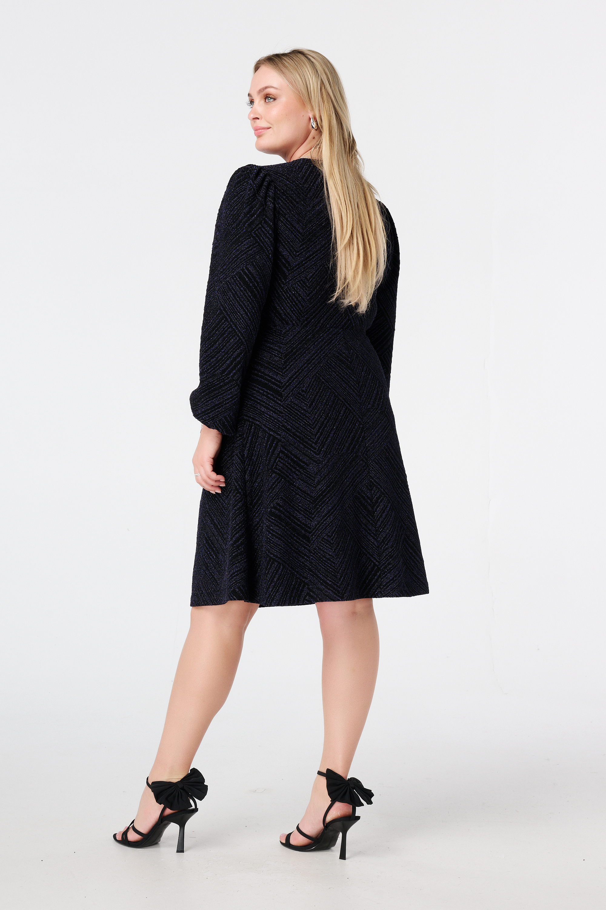 Lurex jurk met knoopdetail Navy blauw