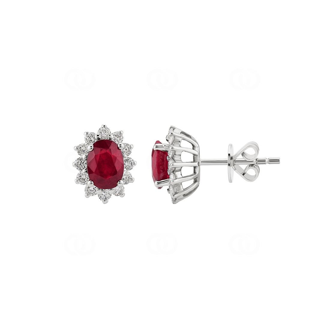 Ohrstecker 750/18 K Weissgold mit Diamanten 0.56 ct H/si & Rubin 2.19 ct