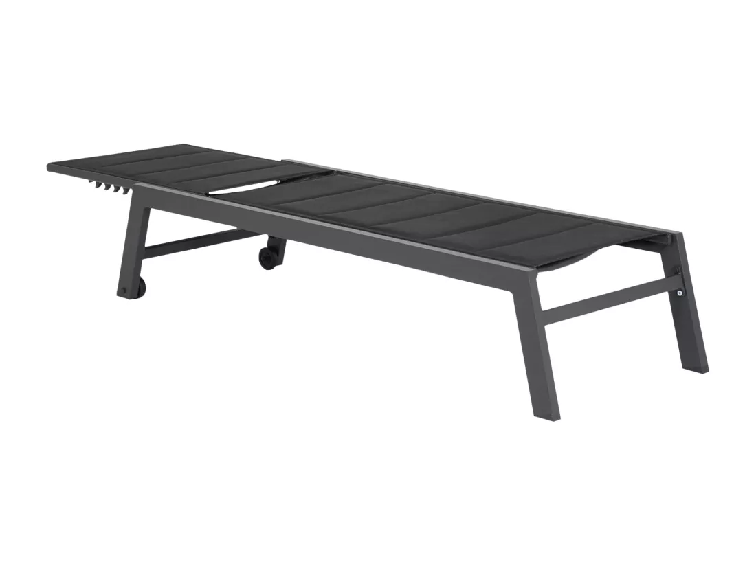 Bain de soleil BARBADOS en textilène noir - aluminium gris anthracite - HAPPY GARDEN