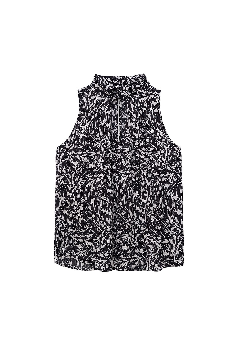 Blusa sem mangas IKKS com gola alta e estampa gráfica.