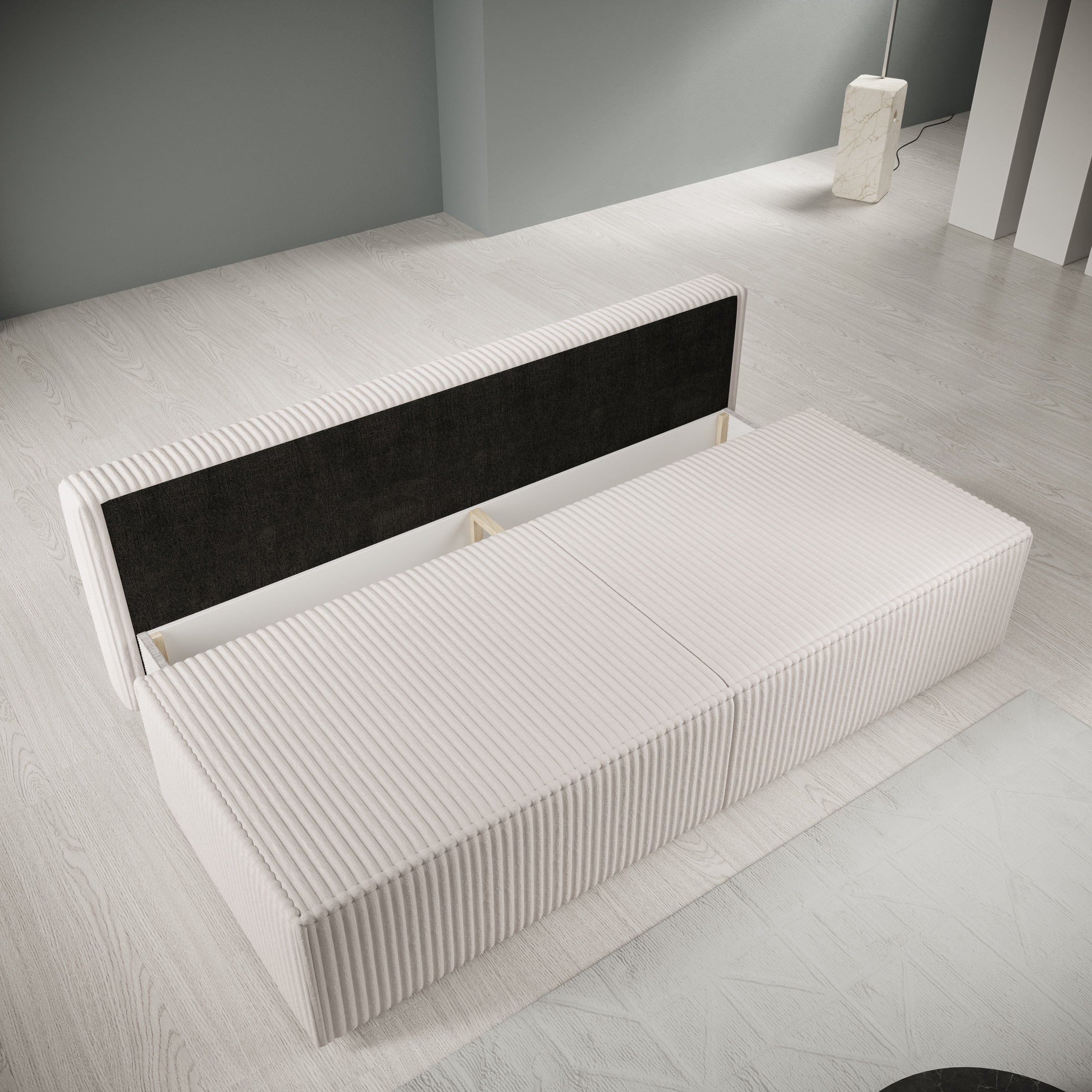Tarella - Slaapbank - Fluffy teddystof - Beige - 202x94x74 cm