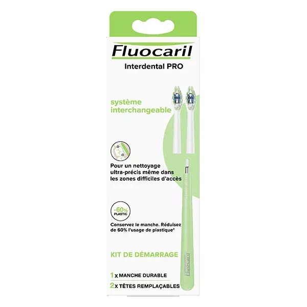 Fluocaril Brosse à Dents Interdental PRO Souple Kit 1 Manche Durable + 2 Têtes Remplaçables