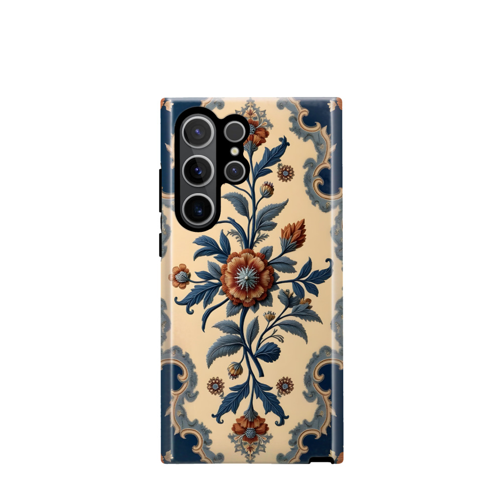 Samsung Galaxy S23 Ultra 5G Hybrid (Kunststoff / Gummi) Hülle Barocker Blütenzauber - Blau