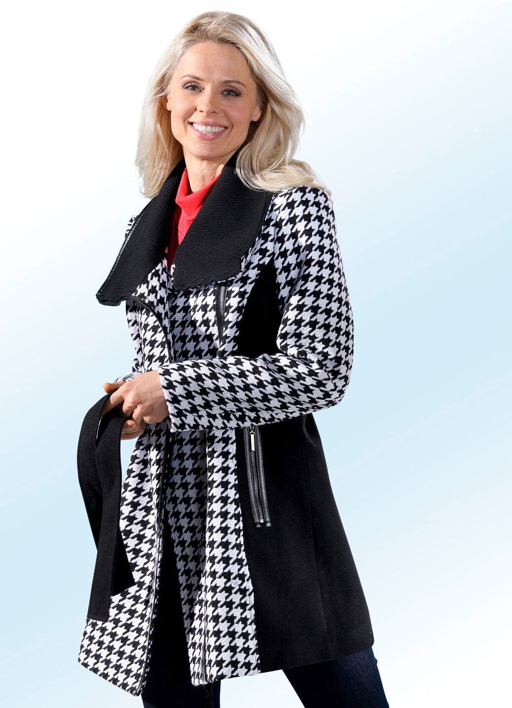 Longjacke mit Gürtel und großem Kragen