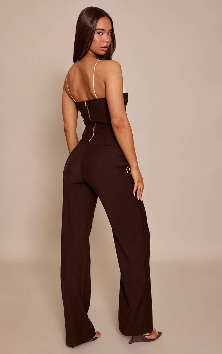 Marron Foncé Pantalon Large Tailleur Tissé