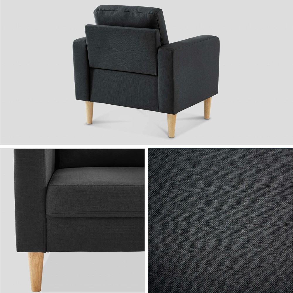 Fauteuil scandinave en tissu gris chiné foncé - bjorn - canapé 1 place fixe droit pieds bois