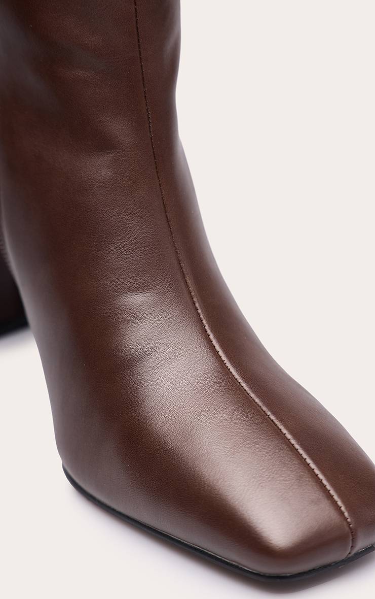 Chocolat Bottes Hautes Au Genou À Talon Bloc Bout Carré En Synthétiquecuir