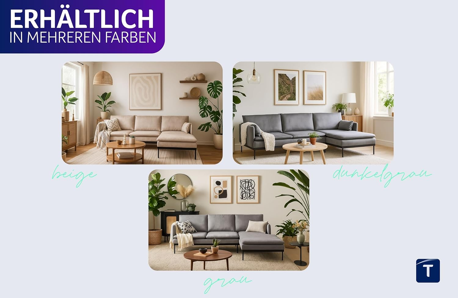 Traumnacht Ecksofa Lyon Sofa 2-Sitzer mit Recamiere, beige/Recamiere lässt sich flexibel an der rechten oder linken Seite anbauen, produziert nach deutschem Qualitätsstandard, leichter Aufbau