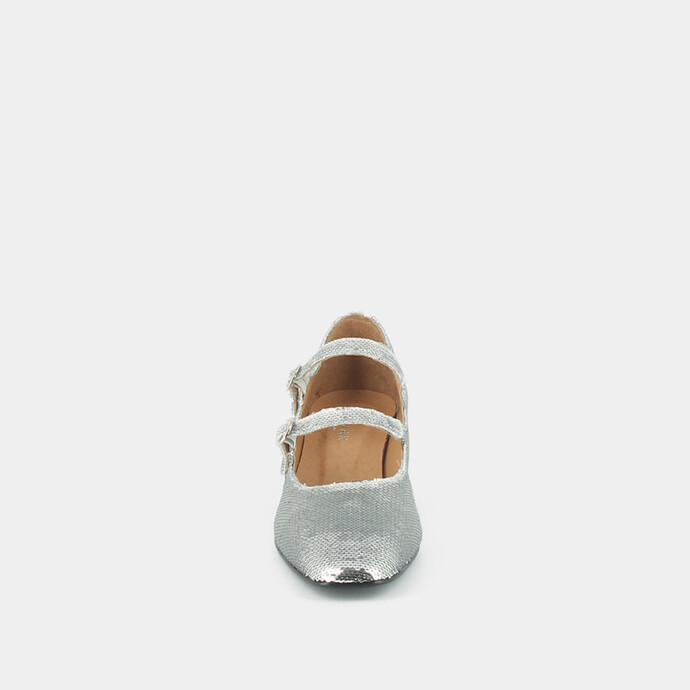 Babies doubles boucles et talons  en sequins argent