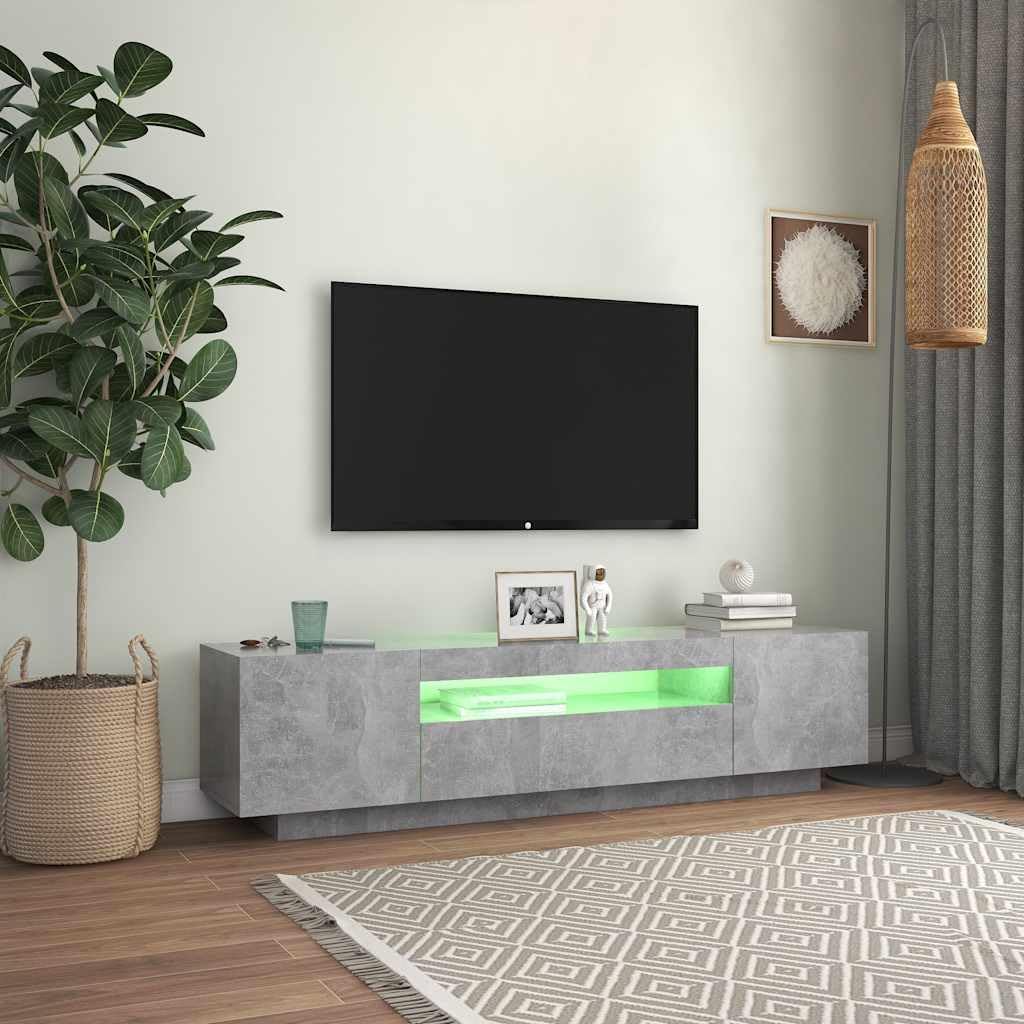 Hommdiy TV-Schrank mit LED-Beleuchtung Betongrau Sideboard Lowboard 160x35x40 cm