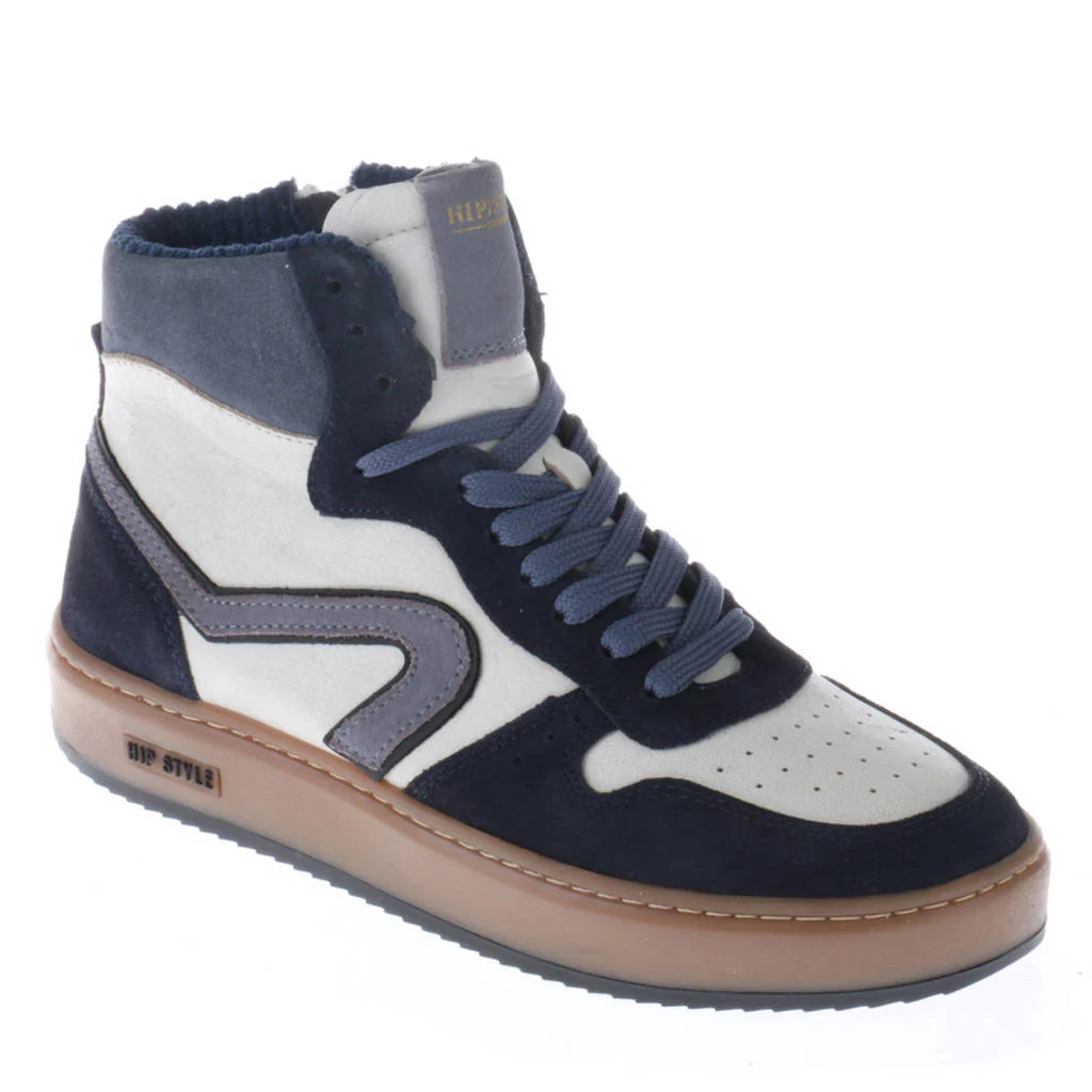 Hip leren sneakers donkerblauw/wit