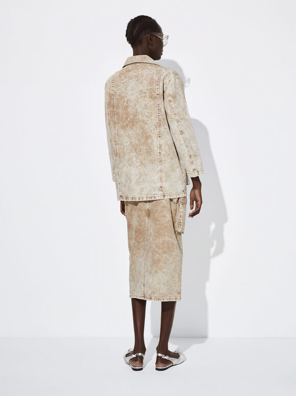 Blazer oversized em jeans lavado - Camel