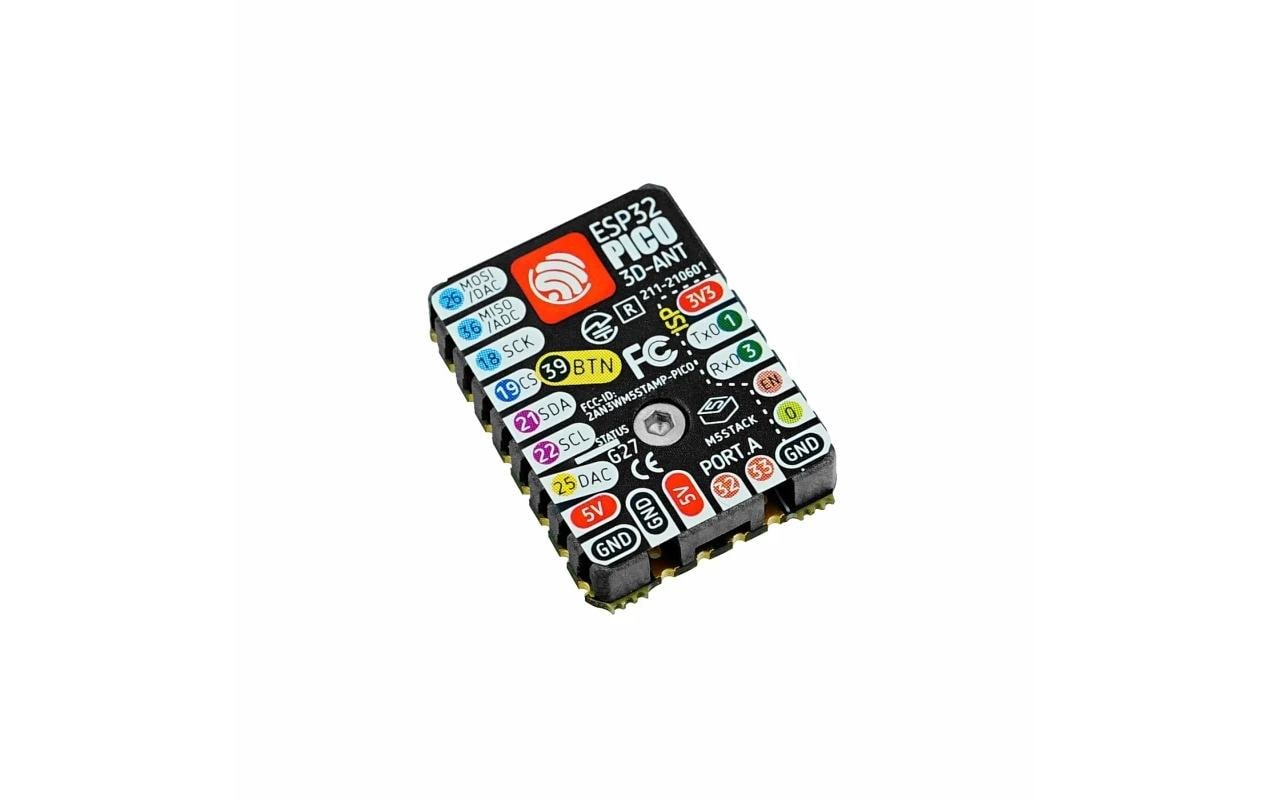 Entwicklerboard M5Stamp Pico Mate mit Pin HeadersUltra kompaktes Entwicklerboard mit Xtensa 32-Bit LX6 Prozessor