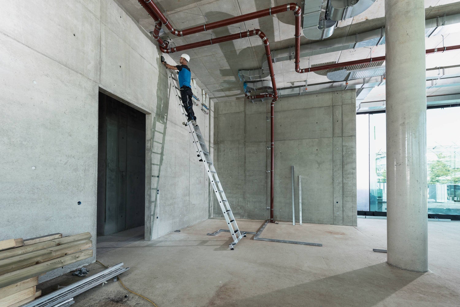 PROREGAL 2-delige trapladder met dwarsbalk, 2 x 7 treden