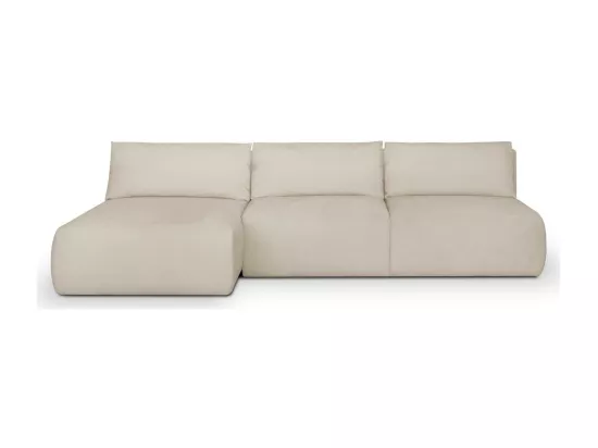 Canapé d'angle à gauche convertible 4 places avec coffre de rangement en tissu chenille beige - Jasper