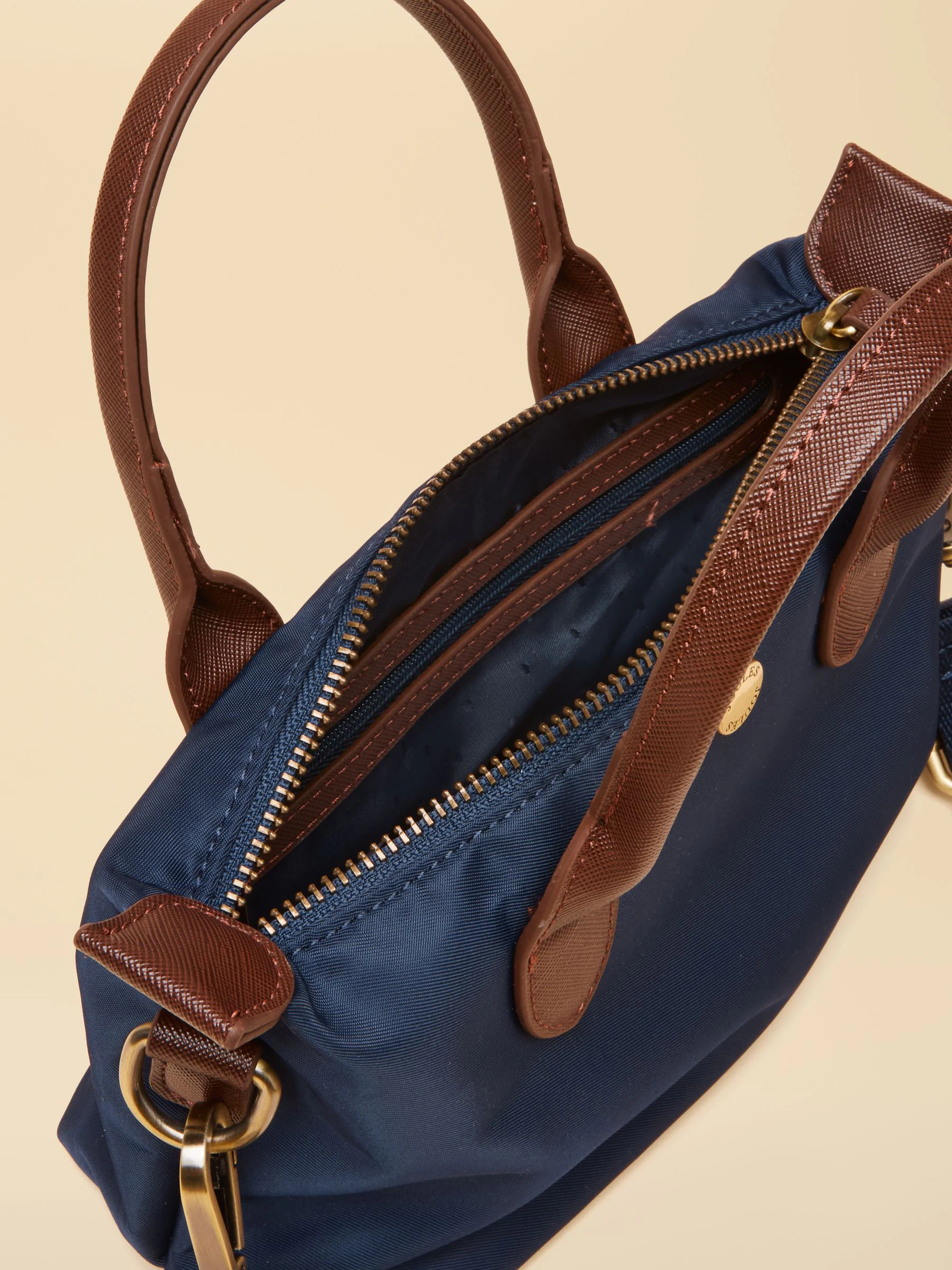 Marineblauw - Joules Edie Ecru Check Crossbody Bag
