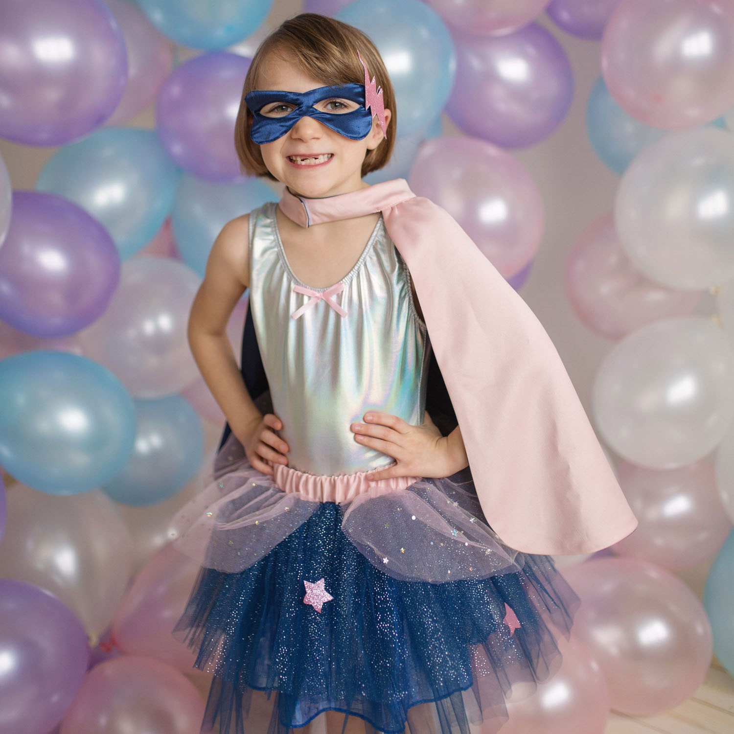 Verkleedset Super-Duper Heldin Roze/Marineblauw, 4-6 jaar
