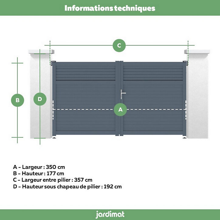 Portail Jardimat battant aluminium Annoire gris anthracite - 350 x h.177 cm