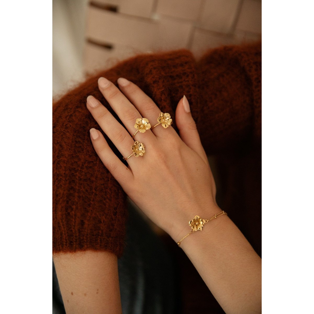 bague fleur doré à l'or fin - GAÏA