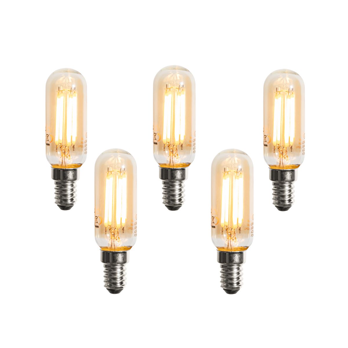 Set van 5 E14 dimbare LED lampen goud T25 4W 300 lm 2200K