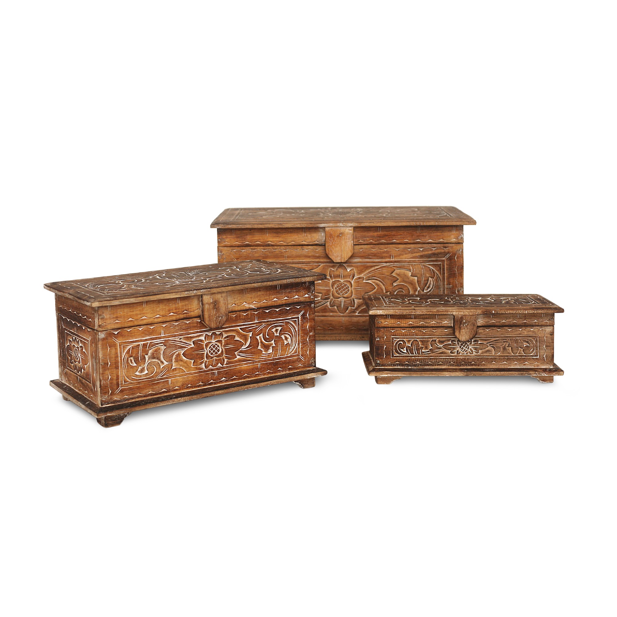 3er-Set Truhe mit Blumenmotiv, aus Albesiaholz von fischer's lagerhaus