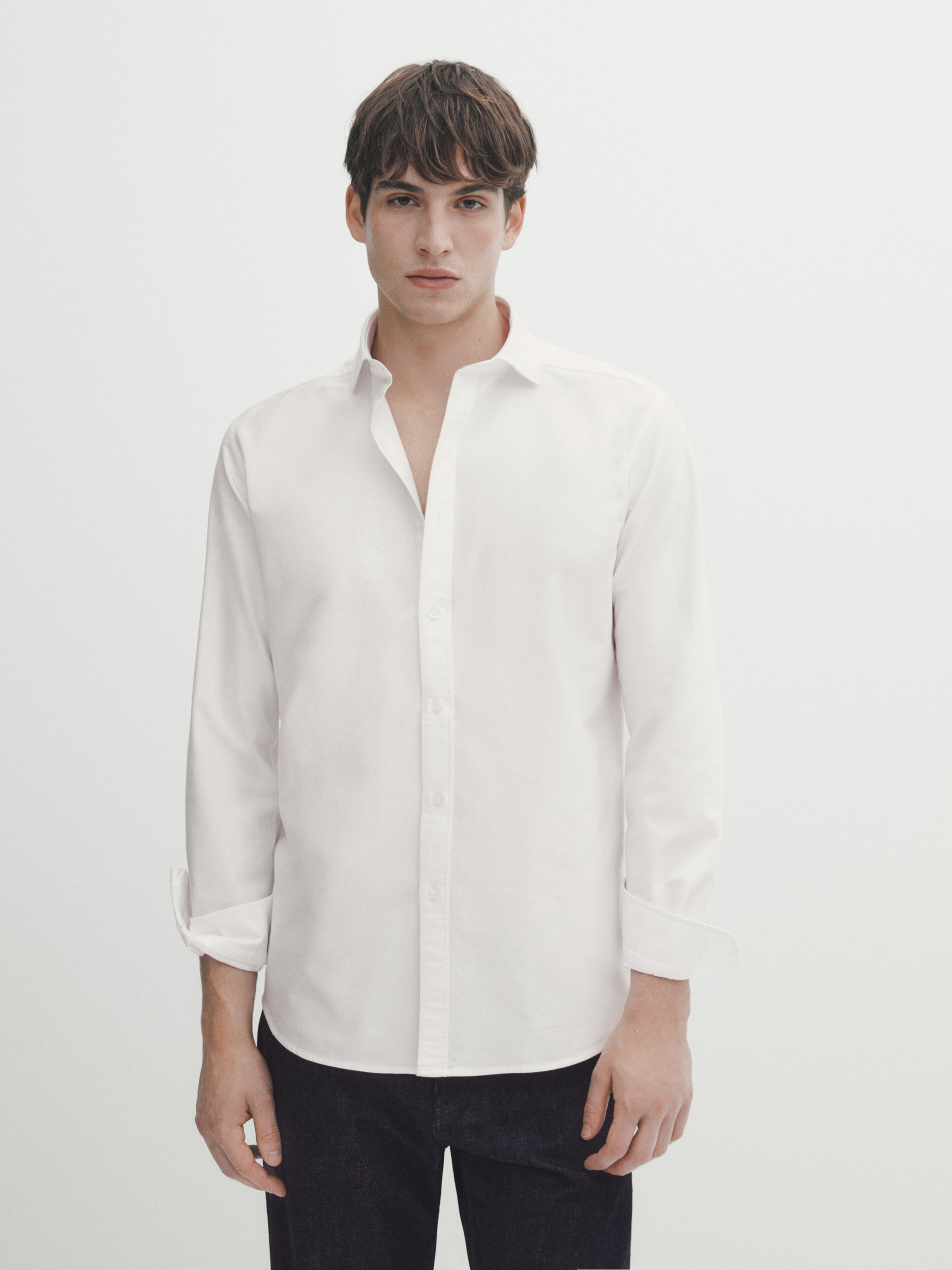Camisa oxford de algodão slim fit - BRANCA