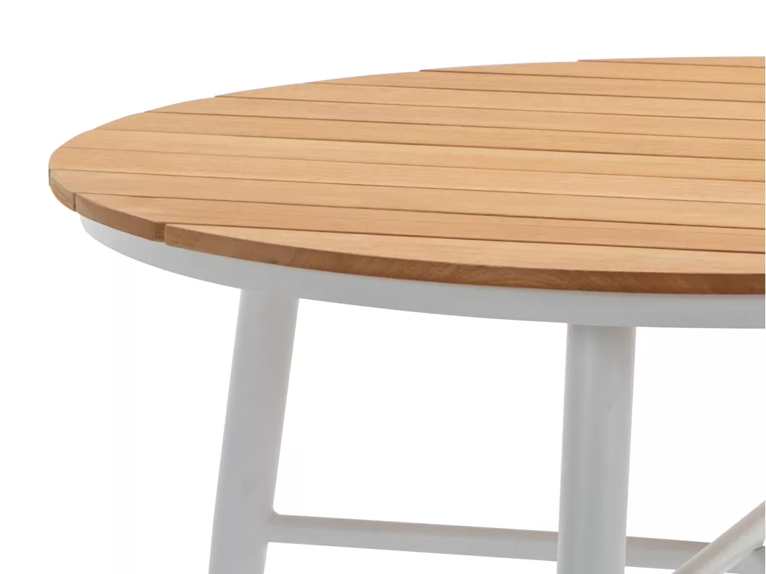 Salle à manger de jardin en bois et aluminium : une table D.110 cm et 4 fauteuils - Blanc et naturel clair - MIAMI de MYLIA