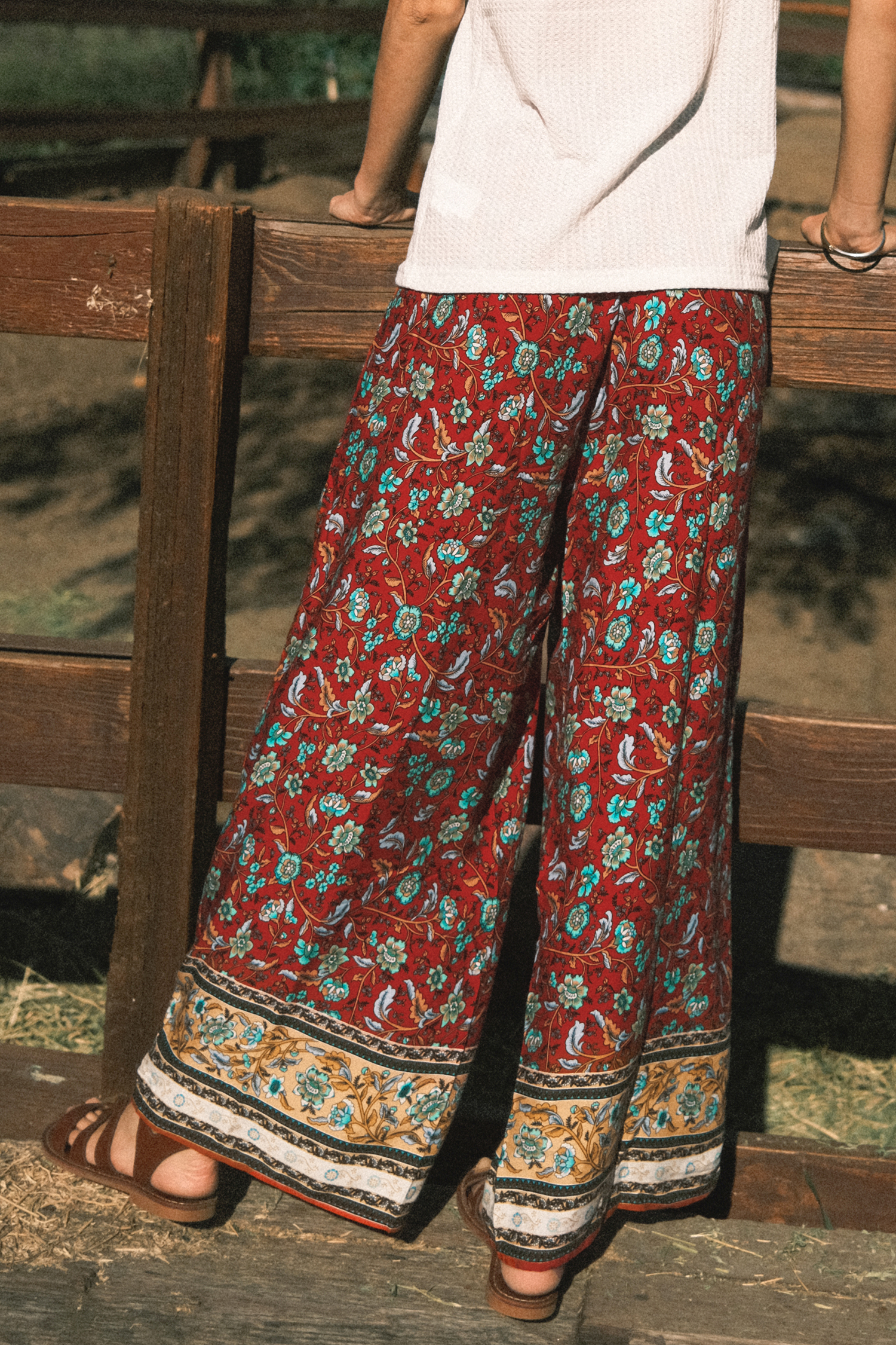 Pantalon avec taille à smocks boho à fleurs