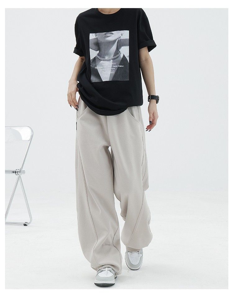 Rustie - Elastische taille, effen, wijde joggingbroek
