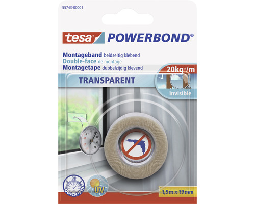 tesa Powerbond montagetape transparant 1,5 m x 19 mm