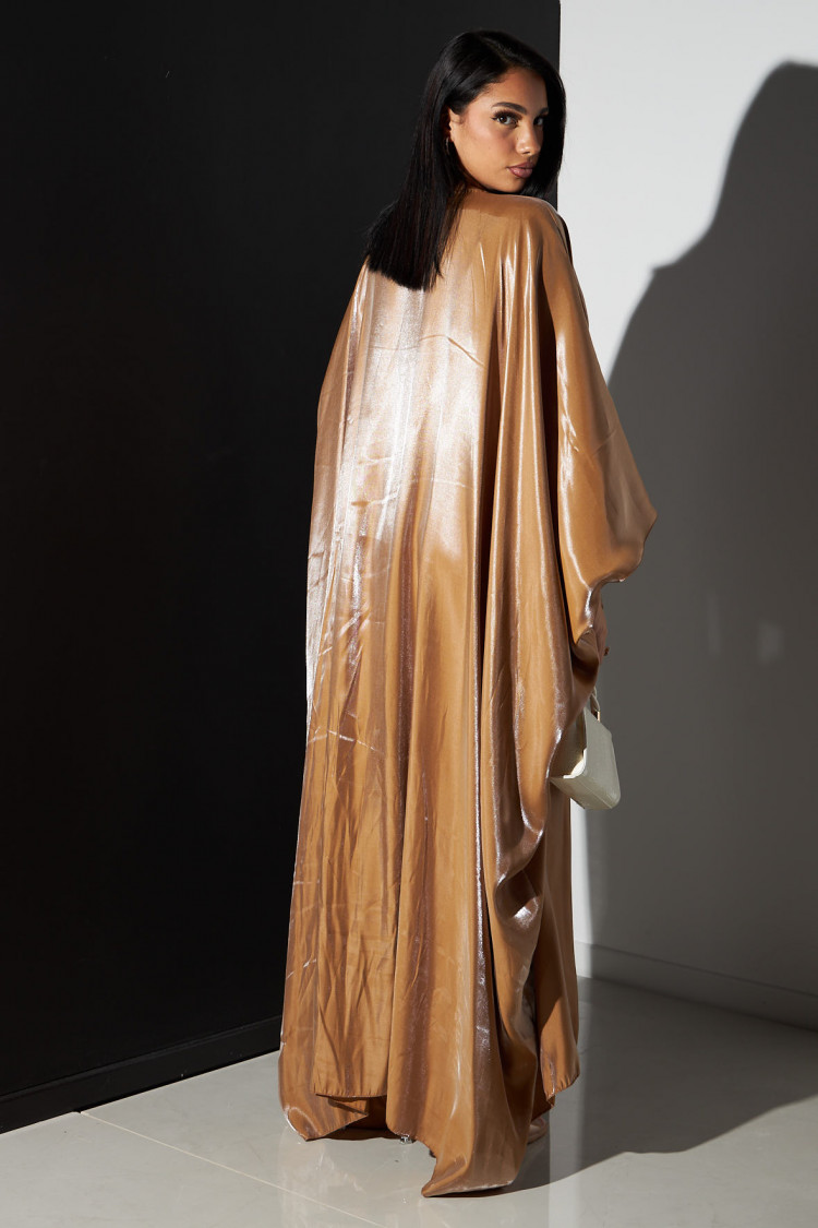 Abaya marron à manches chauves-souris satinée