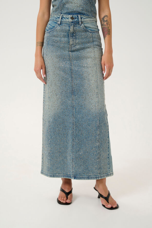 Gestuz GZzorah MW long skirt Mid blue washed