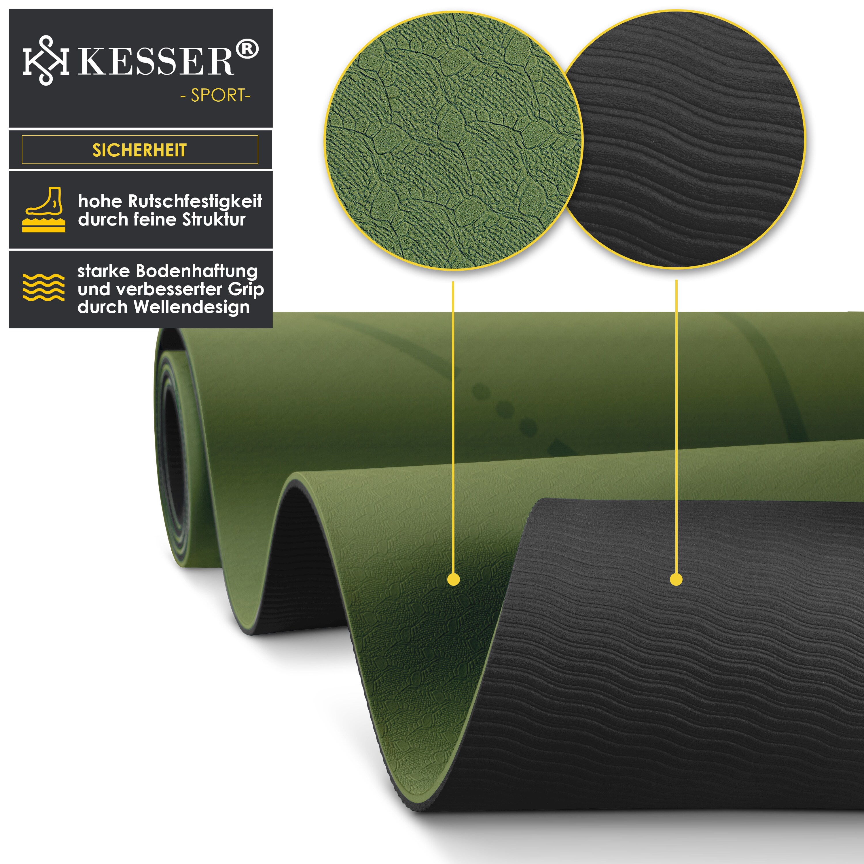 KESSER® Gymnastikmatte mit Tragegurt rutschfest TPE Yogamatte Gepolstert & rutschfest Fitnessmatte , 183 x 61Trainingsmatte für Fitness Sportmatte, Pilates & Gymnastik Workout extradick