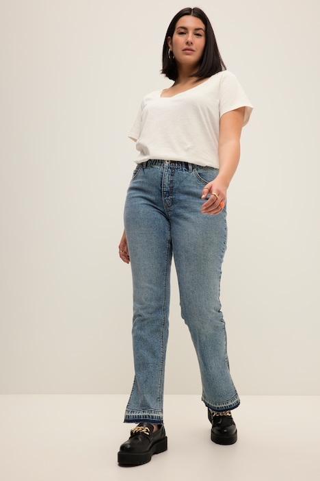 Jeans, Straight Fit, Fransensaum, Schlitz außen, 5-Pocket
