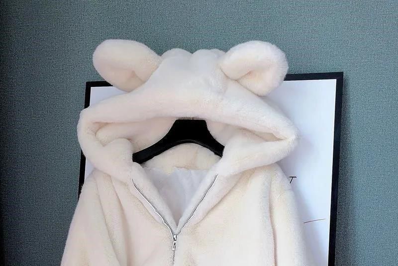 Acoustic Rain - Effen Bear Ear Hood Imitatiebont Ritsjack