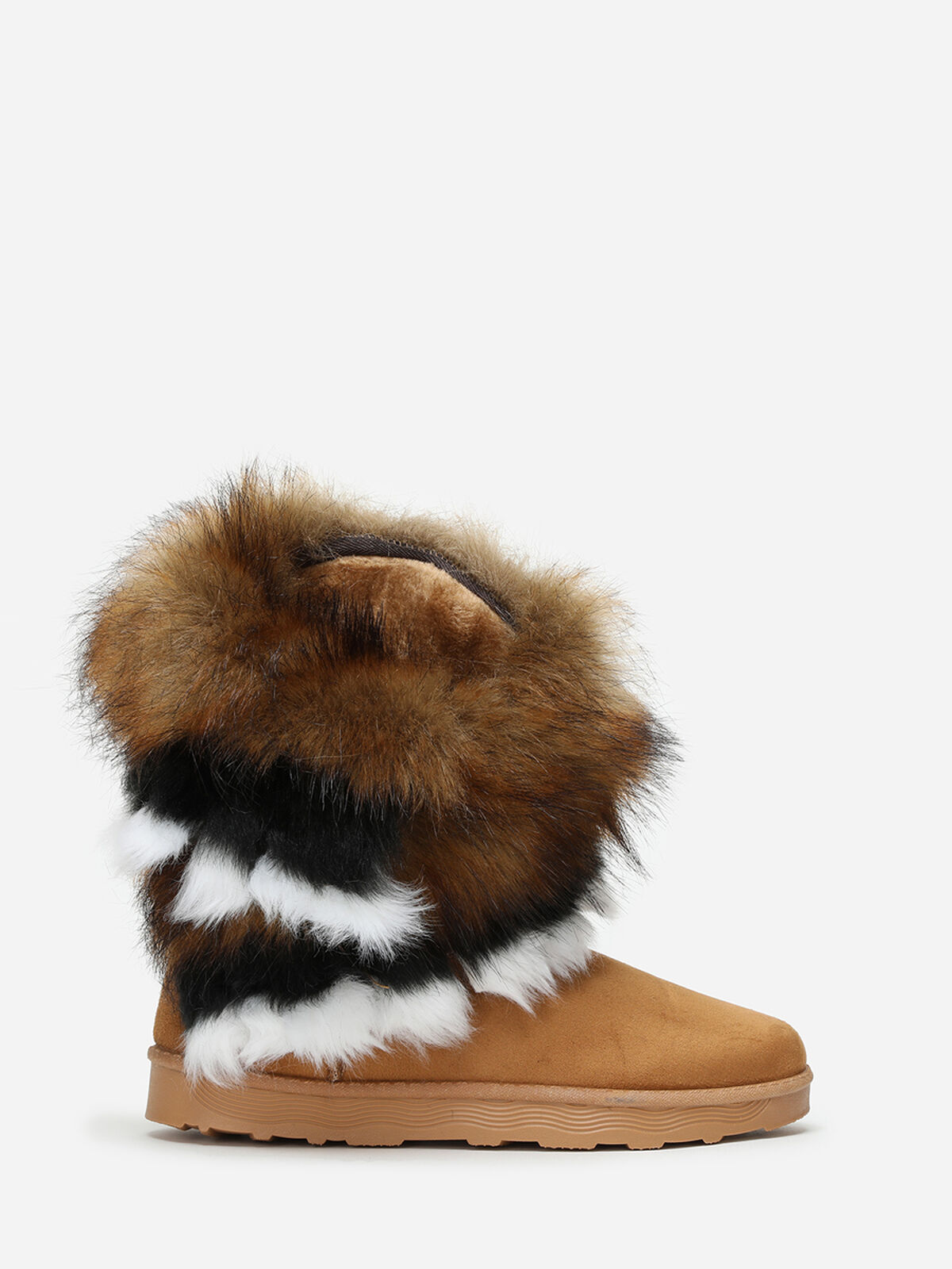 Bottines avec tige effet fourré- Camel