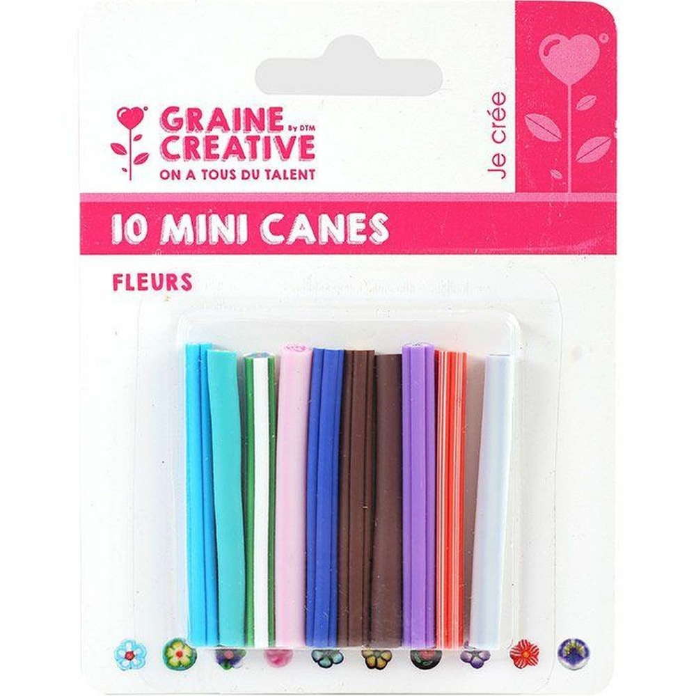 20 mini canes pâte polymère à trancher 5 x 0,5 cm - fleurs