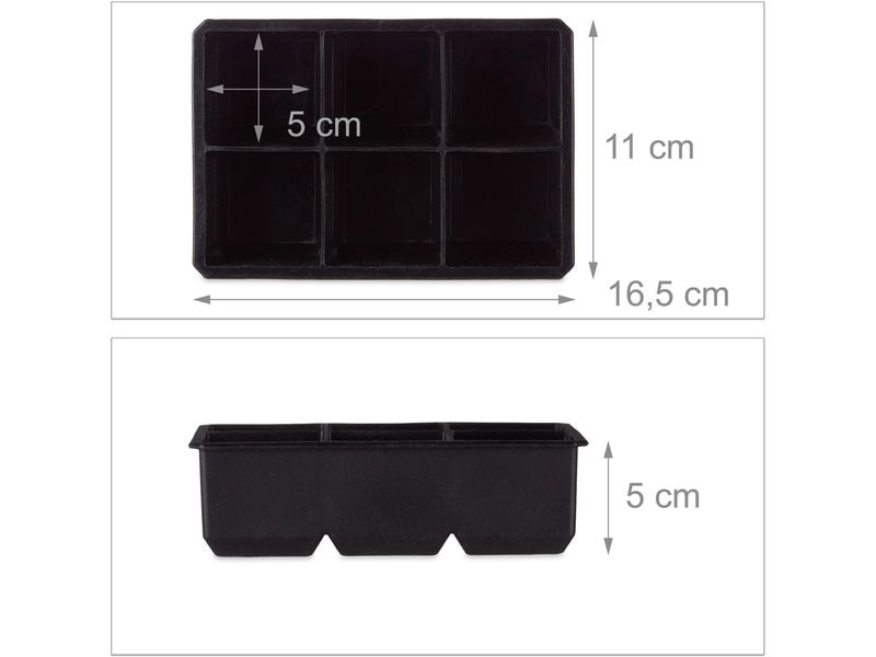relaxdays Eiswürfelform 6 Stück, Schwarz Schwarze Eiswürfelform aus Silikon